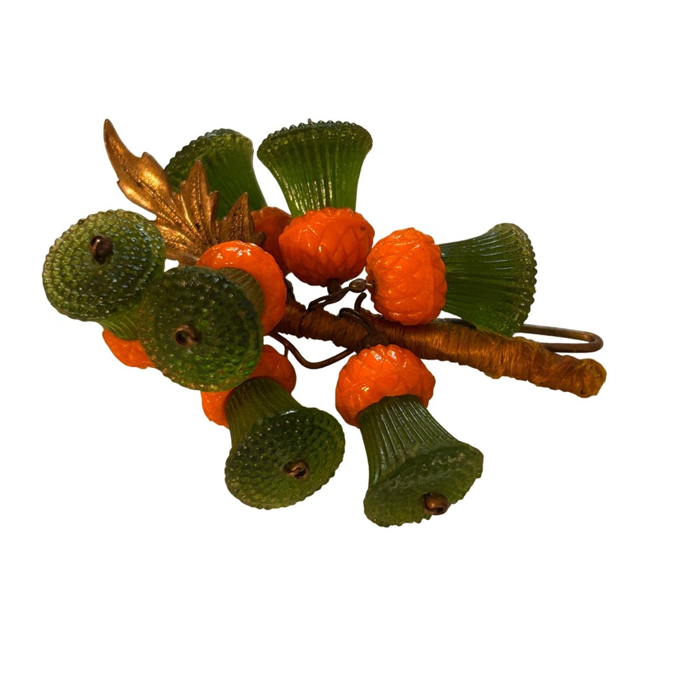 Antique Miriam Haskell Frank Hess molden glad green orange brooch